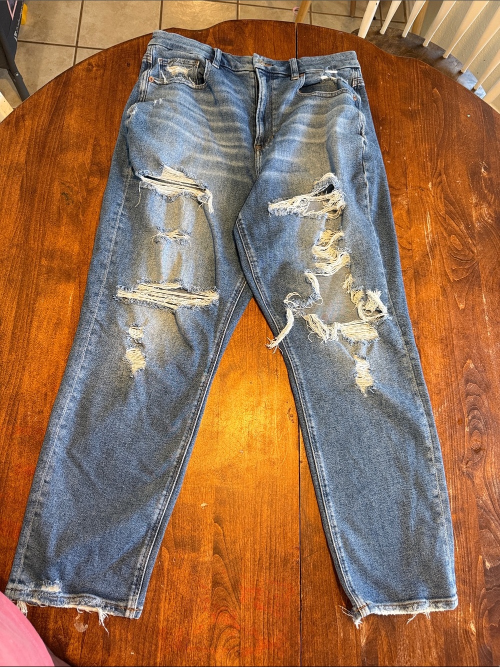 Womens Distressed Blue Denim Jeans